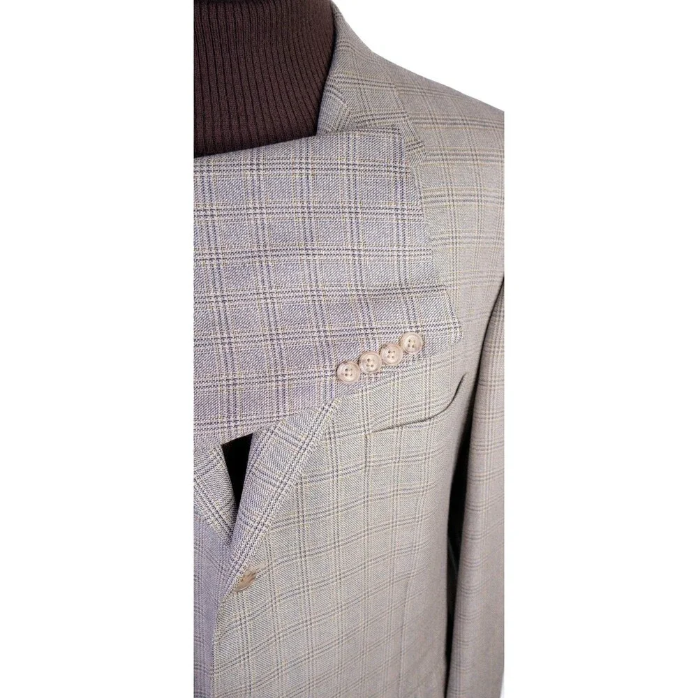 Corneliani Silk Wool Sport Coat Blazer Casual Jacket Sz 46L Windowpane 3 Button
